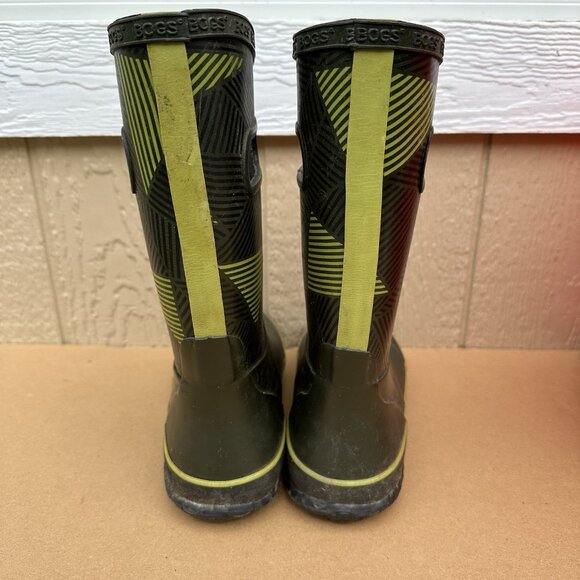 Bogs Rain Boot Green Geo Waterproof Rubber Neoprene Boots Youth Size 5 72530 - Picture 4 of 7